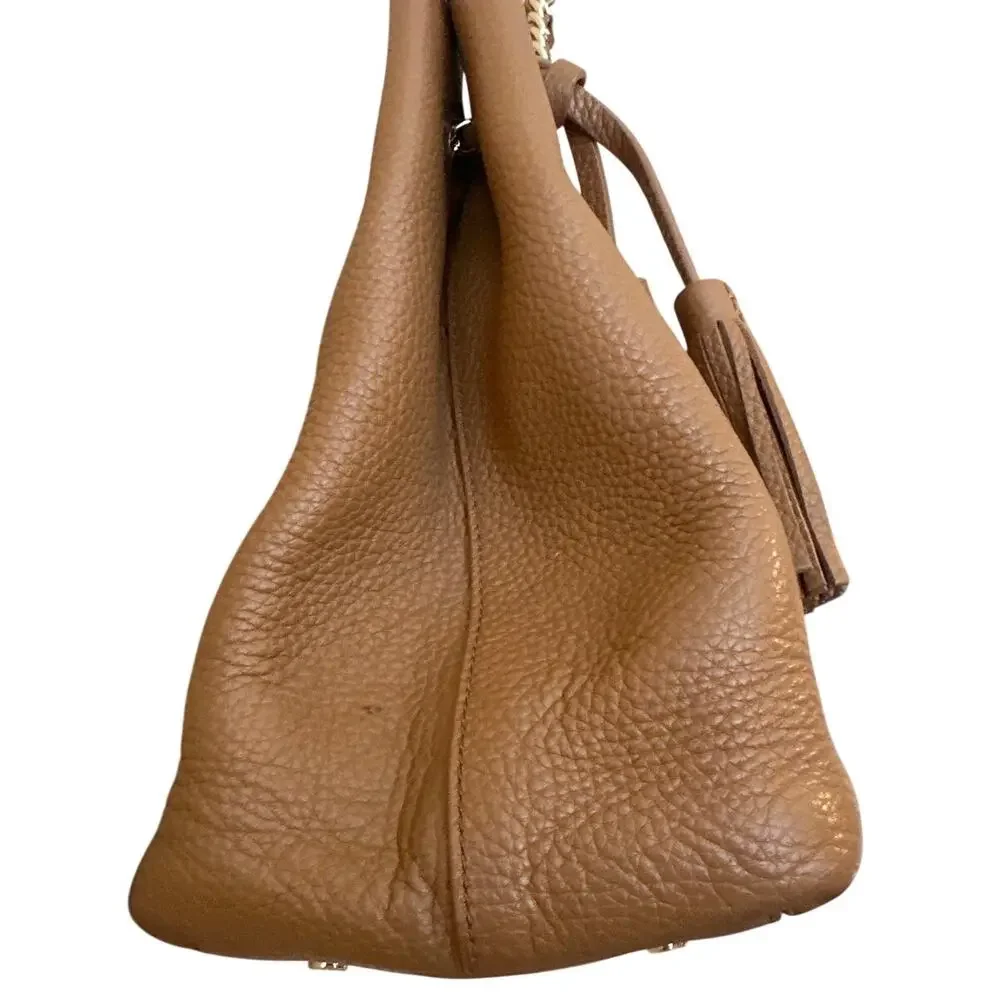 Tory Burch Pebbled Leather Chain Tote‎ Brown Camel Slouchy Bag
